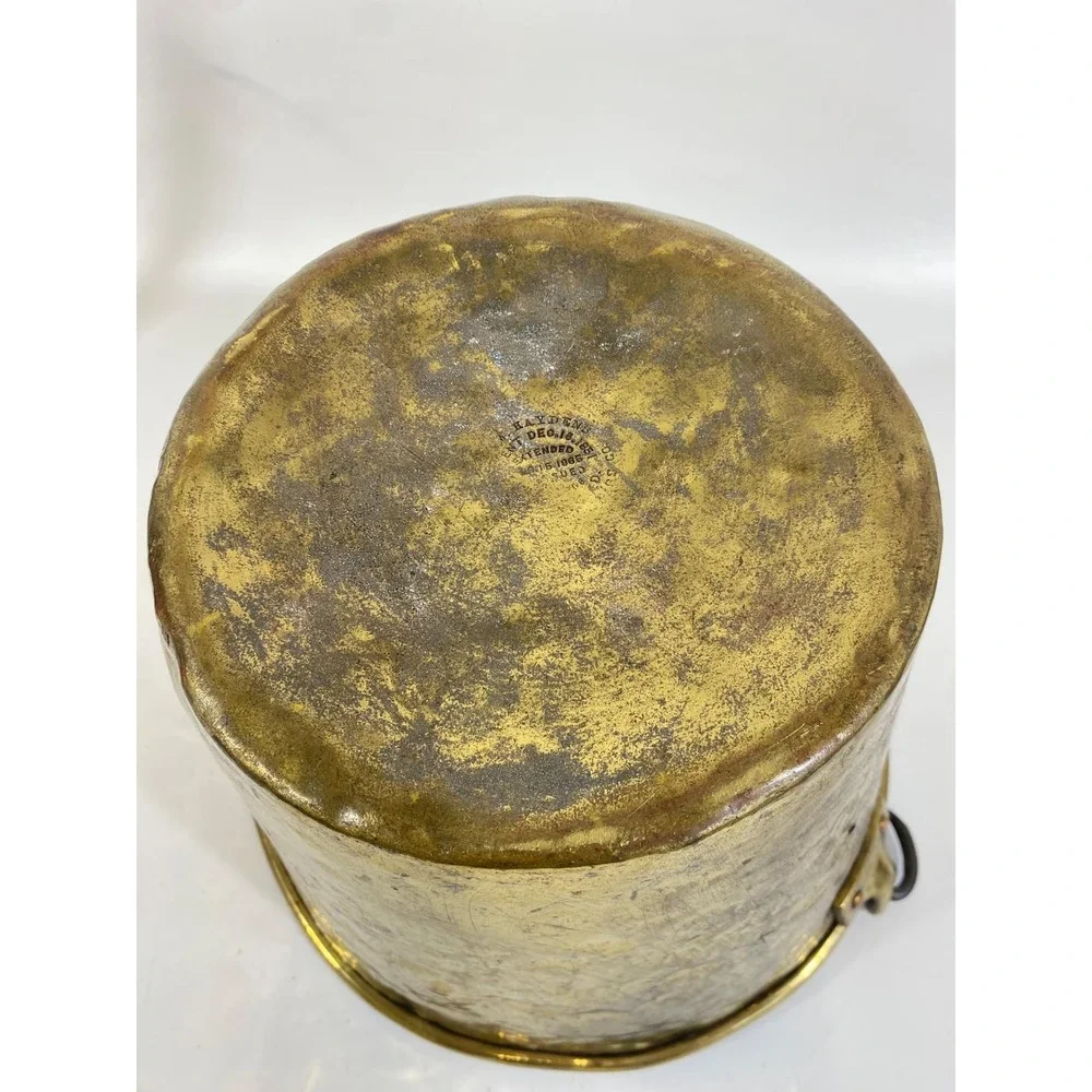 Antique OLD HW Hayden Brass Bucket Patent Spun Brass Pail Iron Handle 1865
